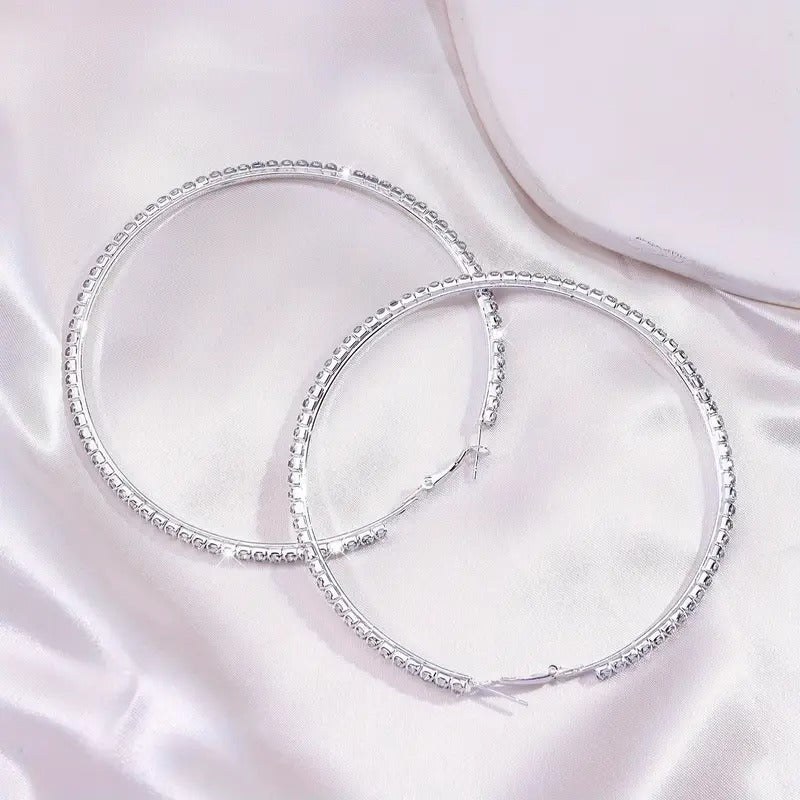 Women's Rhinestone Hoop Earrings – Large Stainless Steel Bling Hoops