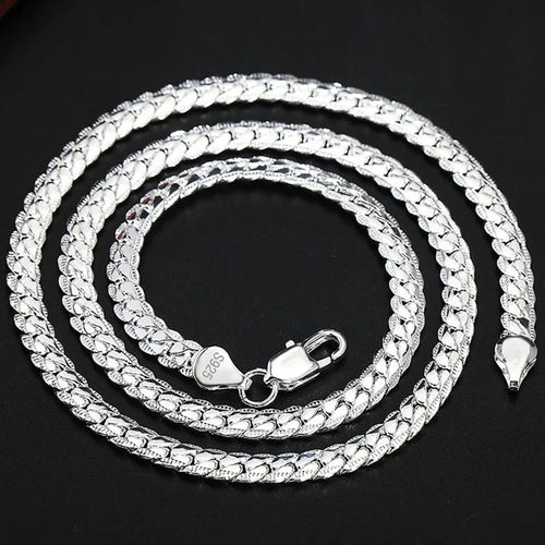 925 Sterling Silver 8/16/18/20/22/24 Inch 6mm Side Chain Necklace Bracelet For Woman Men Fashion Charm Wedding Jewelry
