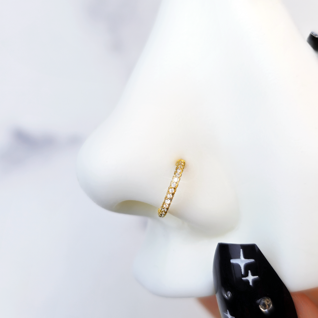 20G Gold PVD Implant Grade Titanium Triple Sided Micro Gem Hinged Nose Hoop