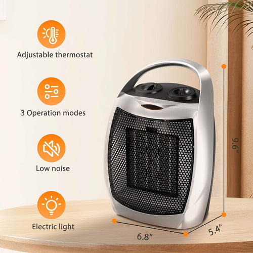 1500W Portable Ceramic Space Heater with Thermostat & Safety Protection with Carry Handle