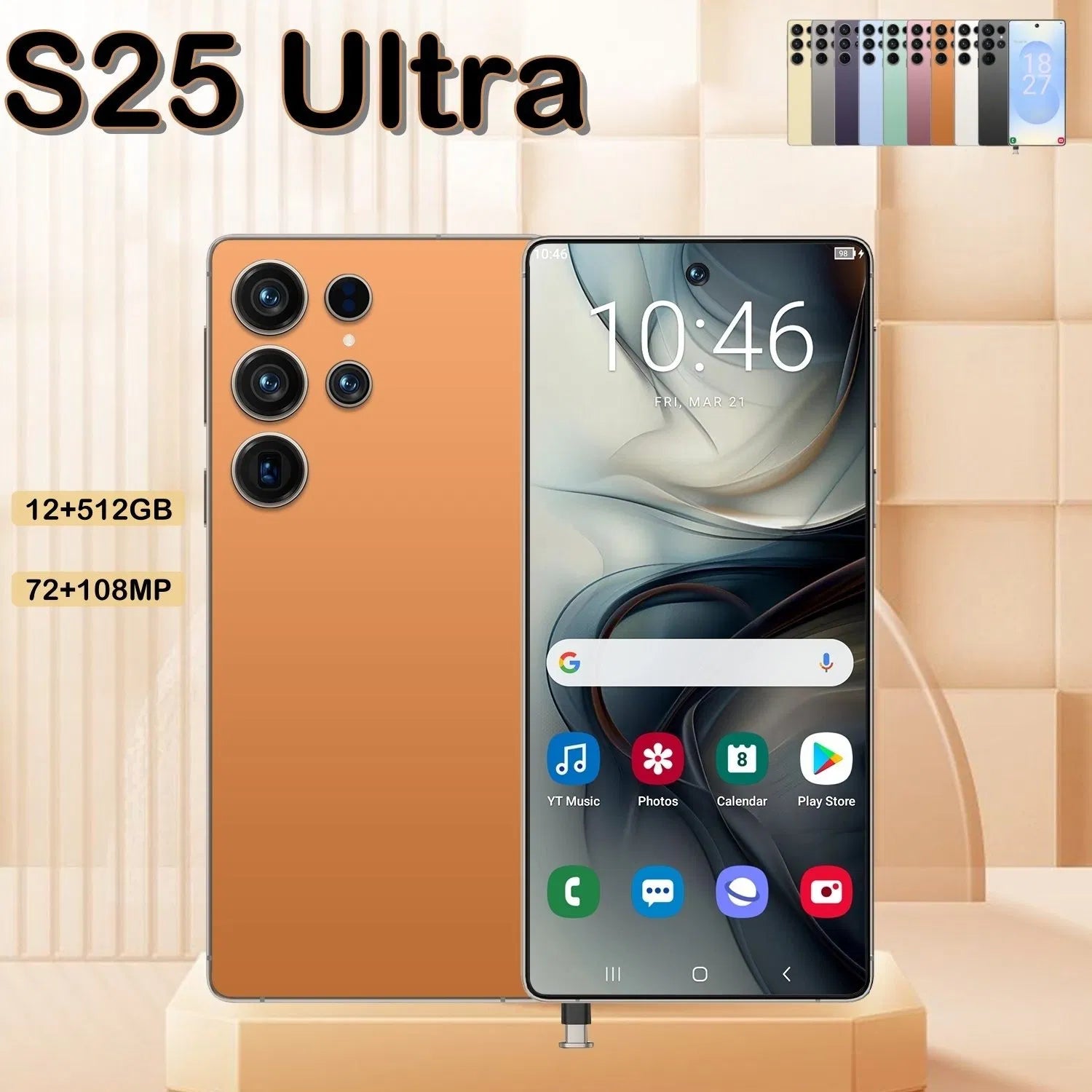 I25 Ultra 5G Smartphone, Unlocked Cell Phone, 6.8" HD Screen Unlocked Phones, , 6000mAh Battery, Built in Pen, 12+512GB, Android 14, Face ID+Fingerprint Lock(Orange